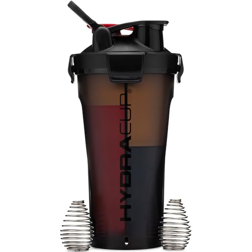 Hydra Cup DualShaker Pro 32 oz Shaker Bottle for Protein Shakes, Shaker Cup w/Handle & Ball Blender Whisks, Dual Mixing Shaker Bottle with Storage, 2 in 1, for Travel To Go, BPA Free (Black) - color: Black