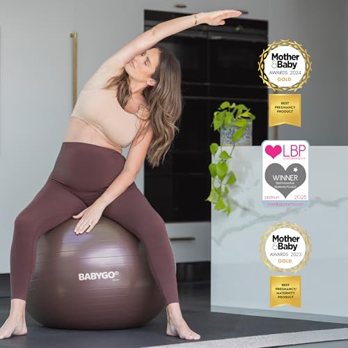 BABYGO Birthing Ball - Pregnancy Yoga Labor & Exercise Ball & Book Set Trimester Targeting, Maternity Physio, Birth & Recovery Plan Included Anti Burst Eco Friendly - color: Mocha, size: 65cm - Manual