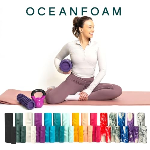 Oceanfoam Ripple Travel Foam Roller (11" x 3.35") Firm Mini Foam Roller for Physical Therapy, Deep Tissue Massage, Back Pain - High Density, Ergonomic Wave Textured - Yoga, Pilates, Exercise (Purple) - color: Purple