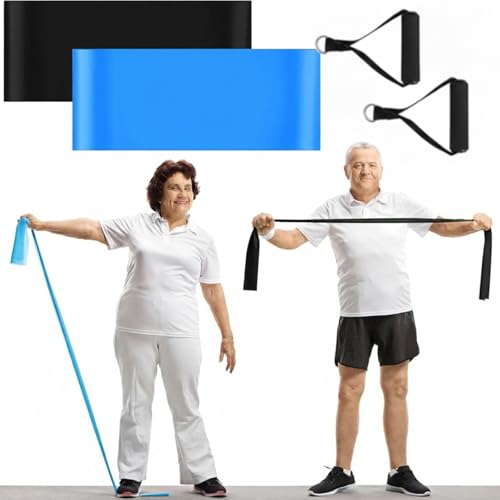 2 Pcs Resistance Band with Handles Chair Exercise Equipment for Seniors Physical Therapy Band Gifts for Elderly Women Rehab, Physical, Grandma, Grandpa - color: Blue,Black