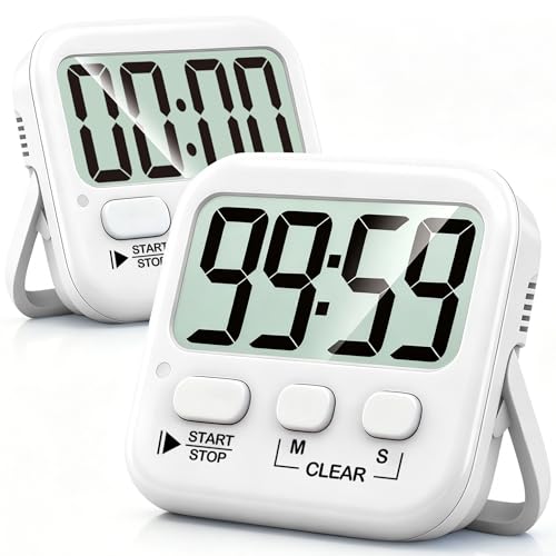 Antonki 2 Pack Digital Timer for Kids, Magnetic Countdown Kitchen Timers for Cooking, Egg, Classroom, Teacher, Exercise, Study, Oven - Battery Included - color: Pure White *2