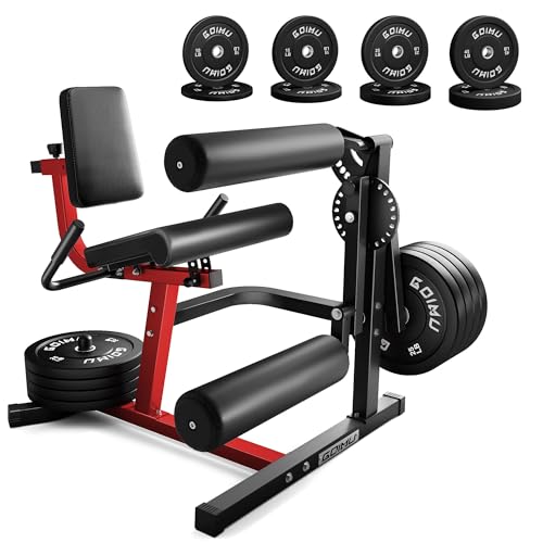 Leg Extension and Curl Machine, 4 in 1 Lower Body Workout Machine, Adjustable Leg Curl Machine with Plate Loaded, Leg Extension Machine with Exercise Bench, Home Gym Weight Machine - style: Red with 190lbs Weight Plates