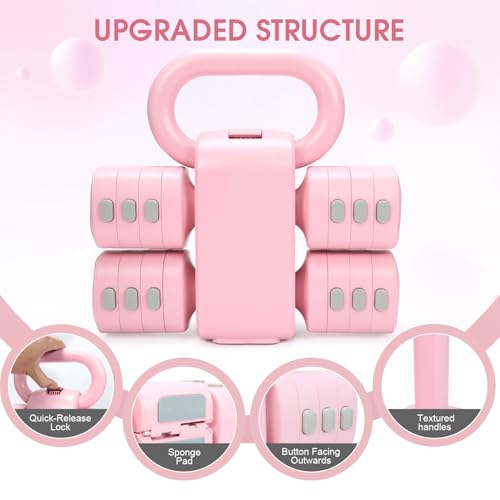 Adjustable 2-in-1 Convertible Kettlebell & Dumbbells Set, 4 in 1 Free Weights Dumbbell Set of 2, Each 2.2 3.3 4.4 5.5lb Quick Change Women Dumbbell Set for Home Exercise Training - color: Pink