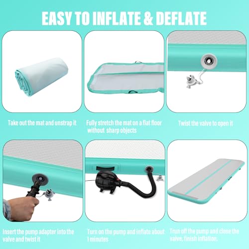 IBATMS Inflatable Gymnastics Mat 10/13/16/20ft, Air Tumbling Mat Track - color: Mint green, size: 10ft(3x0.9x0.1m)