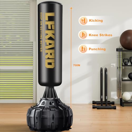Punching Bag with Stand 70"-203lbs, Freestanding Heavy Boxing Bag Including 12OZ Boxing Gloves for Adult Youth Gift Selection Upgraded - color: Black LFKARD-70'' with Boxing Gloves and Wrist Guard