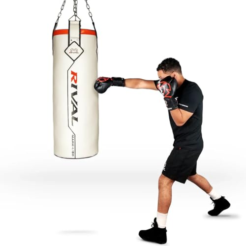 RIVAL Boxing Mark-I 50 lb Heavy Bag, 36" x 13", Pre-Filled with Recycled Shredded Material, Microfiber Outer Shell - color: White