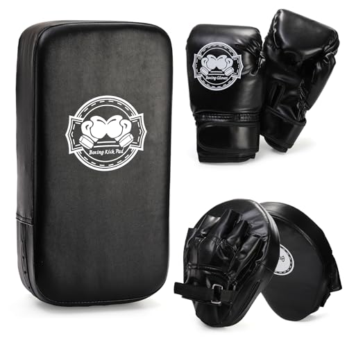 Cididu 3-in-1 Kids Boxing Set, Punching Gloves Mitts Kick Pad for Beginners, Sports Kickboxing Training Set for Youth Child Boxing, Karate, Taekwondo, Muay Thai, MMA Training