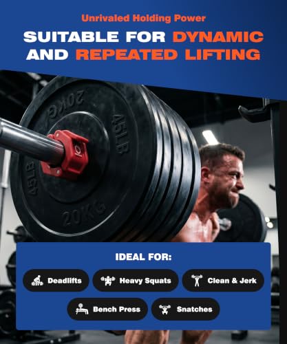 Lock-Jaw Barbell Collars Sport Olympic Barbell Clamps 2 Pcs – Heavy Duty Bar Clamps for 2” & 50mm Olympic Bars – Secure Weight Bar Clamps for Strength Training & Home Gym Accessories – Red - color: Red