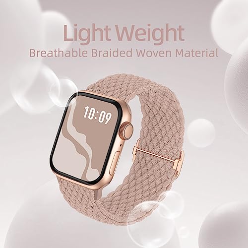 4 Pack Braided Stretchy Bands Compatible with Apple Watch 40mm 41mm 38mm 42mm 44mm 45mm 46mm 49mm Women Men, Breathable Nylon Elastic Daily Use Straps for iWatch Series 11/10 9 8 7 6 5 4 3 SE/Ultra 2 - color: Black/Starlight/Nude Pink/Smoke Violet, size: