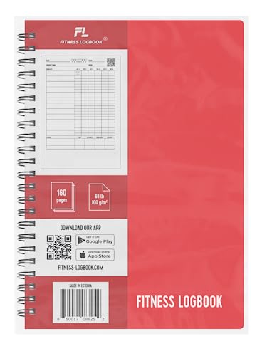 Fitness Logbook (Red) - A5 Undated Workout Journal For Men & Women - Plastic Cover & Thick Paper - Planner Log Book To Track Weight Loss, Muscle Gain, Gym Exercise, Bodybuilding Progress - style: Red Plastic