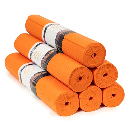 Voyage 5mm Studio Yoga Mats, 6 Pack, 72x24in | Extra Long, Anti-Tear Exercise Mats for Workout, Stretching, Fitness - Non Slip Gym Mats for Home, Schools and Studios - color: Orange
