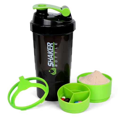 XTK Shaker Bottle 16OZ Protein Shaker Bottles with Mix Ball Portable Sports Water Bottle Leak Proof GYM Cup for Protein Mixes with Storage & Pill Organizer, Ideal for Pre Workout,BPA Free (Green) - color: Green