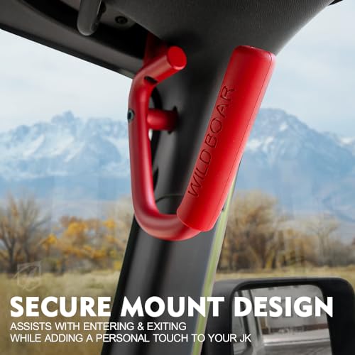 4PCS Aluminum Grab Handles Kit Compatible with 2007-2018 Jeep JK JKU, Red | Heavy-Duty Roll Bar, Rust-Resistant, Non-Slip, Easy to Install - color: Red