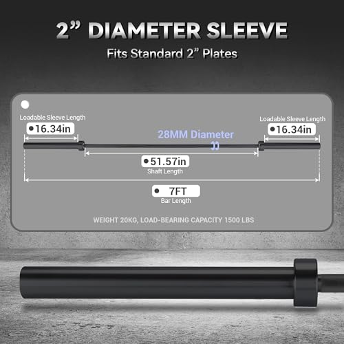 7FT/4 ft Home Gym Barbell Bar – 700LB/1500LB/500LB Capacity, Anti-Slip Knurling, Solid Steel, for Weightlifting, Strength Training - color: Black, size: 7FT-1500lbs