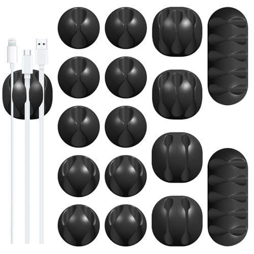 16Pack Black Desk Cable Management,Adjustable Cord Organizer Cable Clips,Cable Organizer for Cords Phone Charger/PC/TV,Ideal Cord Holder for Nightstand/Wall/Desk/Office/Home/Car - color: Black-16 Pack
