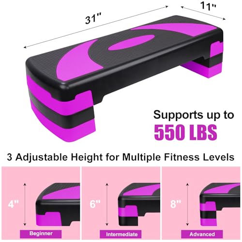 Exercise Workout Aerobic Step Platform Trainer, 31" Aerobic Stepper with 4"-6"-8" Adjustable Height Risers