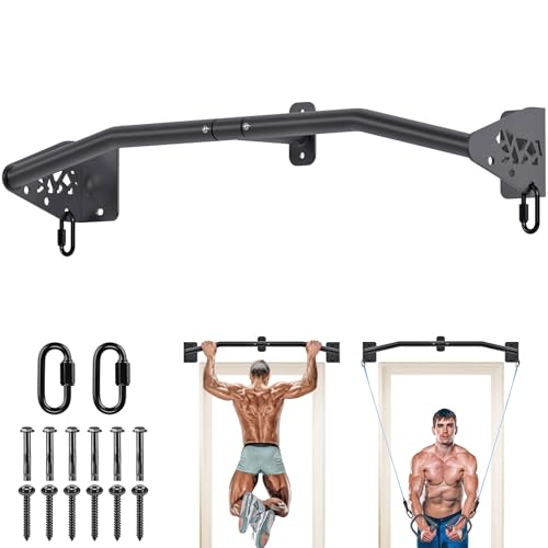 SELEWARE Heavy Duty Wall Mount Pull Up Bar, Joist Mount Chin Up Bar for Doorway, Sturdy Steel Construction, w/Resistance Band Hooks, Fits 32"/36" Wall Studs for Home Gym Strength Training - size: B: 32" x 1.3" Dia Grip