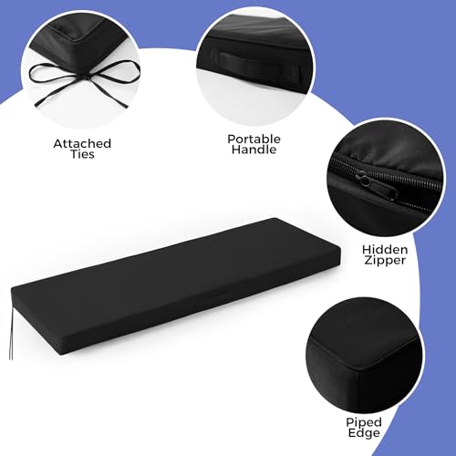 IPYNBAP Outdoor Bench Cushions for Outdoor Furniture, 59x18x3 Inch, Waterproof Bench Pillow, Fade Resistant Long Bench Seat Pads for Garden, Indoor, Porch Swing, Black - color: Black, size: 59×18×3 Inch