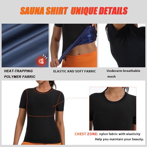 Sauna Suit Shirt For Women Waist Trainer Sweat Vest Workout Fajas Heat Trapping Athletic Tee Top Compression Body Shaper - size: X-Large