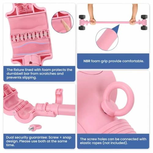 Pink Dumbbell to Barbell Converter 2.0 – Transform Dumbbells into Barbell Set for Home Gym, Adjustable Weight Bar with Anti-Slip Foam Grip, Steel Clamp & 200LB Max Capacity, Compatible with Standard Dumbbells
