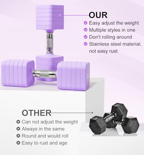 Adjustable Dumbbell Set for Women Men 7.5LB/10LB/15LB/20LB/25LB Pair | Stable Free Weight Hand Weights with Metal Handle for Home Gym Fitness Rehab Pilates Yoga Strength Training Equipments - color: Purple, size: 15LB SINGLE