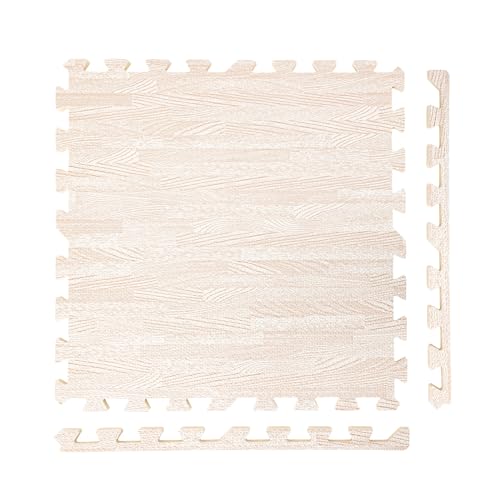25Pcs Foam Mat, 24" × 24" White Wood Grain Thick Printed Foam Tiles, Interlocking Floor Mats for Home Playroom Basement, Apartment, Trade Show, Dance