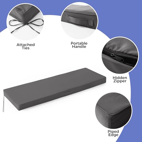 IPYNBAP Outdoor Bench Cushions for Outdoor Furniture, 48x18x3 Inch, Waterproof Bench Pillow, Fade Resistant Long Bench Seat Pads for Garden, Indoor, Porch Swing, Dark Grey - color: Dark Grey, size: 48×18×3 Inch