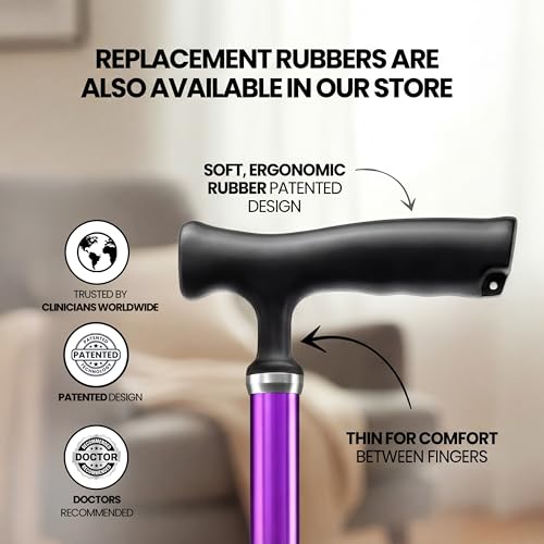Allay Walking Canes for Men & Women - Adjustable Canes for Women for Stability, Self Standing Wide Quad Pivot Base, Light Weight, Soft Handle Grip and Travel Bag, Walking Sticks for Seniors - color: Purple