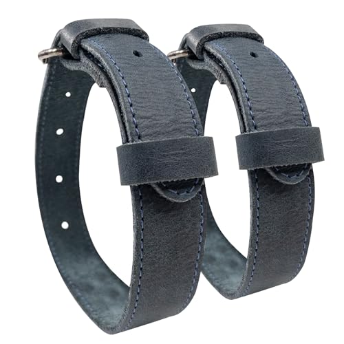 Hide & Drink, Set of 2 Rustic Bicycle Ankle Bands, Brass Metal Buckle, Adjustable Straps for Legs, Classic Vintage Gifts for Cyclists, Full Grain Leather, Handmade - color: Slate Blue