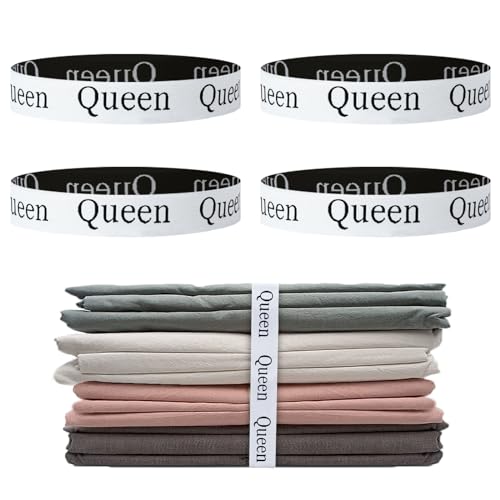 4 Pcs Bed Sheet Organizer Bands, Elastic Bed Sheet Straps Organizer and Storage Keepers, Linen Labels Bedding Bands for Closet, Bedroom, Dorm and Laundry Room (Queen) - size: 4Pcs-Queen