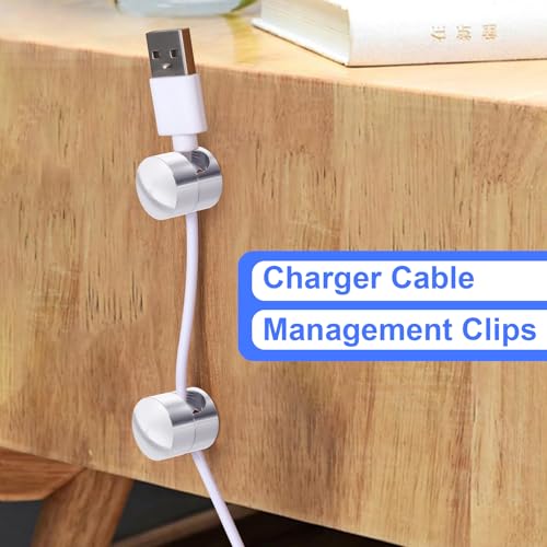 SmallCat 5 Sets Charger Holders for Cords, Silver Adjustable Cable Anchor Holders, Adhesive Metal Cord Clips, Cable Management Wire Organizers for Desk, Office, Nightstand - color: Silver, size: 5 Sets
