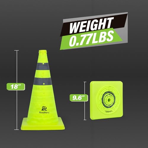 RoadHero 18 Inch 2 Pack Collapsible Traffic Safety Cones with Bag, Green | Pop-up Design, Reflective Collar, Road Safety, Driving Training & Parking Lots - size: 18 Inch