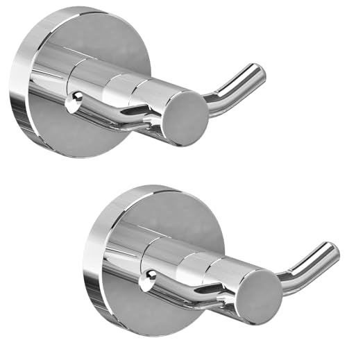 2 Pack Towel Hooks for Bathroom, Screw in Stainless Steel Wall Hooks for Hanging Coat Robe Keys(Chrome) - color: Chrome