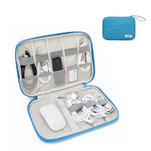 Cord Organizer Travel Case, Cable Organizer Bag for Chargers, USB Cables, Power Bank & Electronics Accessories, Portable Tech Organizer Pouch with Mesh Pockets, Water Resistant Travel Gear Bag - color: sky blue, size: S