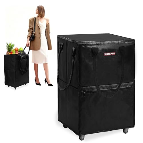 WORKPRO Large Rolling Grocery Bag, 36-Gallon Rolling Tote with 5 Wheels | Reusable Grocery Bag on Wheels, Holds Up to 110 lbs, Heavy Duty Rolling Tote for Groceries, Laundry, Moving & Storage - color: Black, size: Large