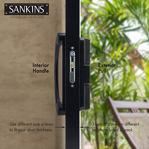 Sliding Patio Door Handle Pull Set with Mortise Lock, Full Replacement Black Diecast Non-Keyed Gate Handle Set for Sliding Glass Door, Fits 3-15/16” Hole Spacing - color: Black, size: Handle Set+Mortise Lock