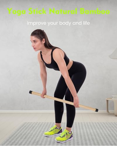 P Polerden Yoga Stick, 5ft Exercise Stick for Mobility, Stretching Stick with Non-Slip Ends, Exercise Dowel for Pilates, Balance Pole and Stretch Bar for Stretching Equipment - size: 1 PCS 58 inches Natural Bamboo