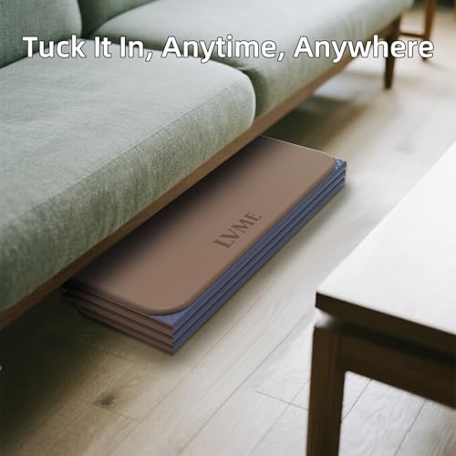 LVME Foldable Yoga Mat, 71"x24"x1/3" Thick, Non Slip Exercise Mat | SGS Certified POE, Fitness Travel Mat, Easy To Store, Foldable for Exercise, Yoga, Pilates, Home Workouts - color: Champagne + Grape