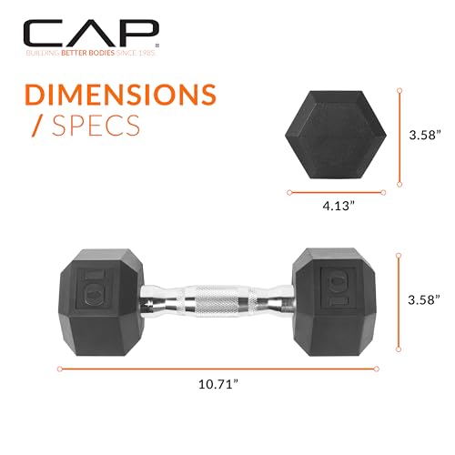 CAP Rubber Coated Dumbbell Weights, Free Weights for Home Gym Strength Training, Anti-Roll Hex Dumbbells with Black, Chrome & Comfort Grip Handles, Singles - size: 10 lb, style: Chrome Handle