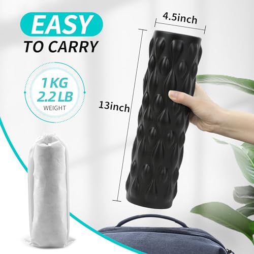 High-Density Vibrating Foam Roller Black with 4 Customizable Speeds for Deep Tissue Massage, Muscle Recovery and Pain Relief -Rechargeable with Portable Bag - color: Black