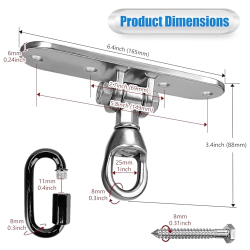 Heavy Bag Hanger,Stainless Wall Ceiling Mount Hook 180°/360° Rotation Wood Beam Holder Body Weight Strength Training Systems, Aerial Yoga Swing & Hammock - size: 4-holes + buckle with 180° + 360° rotation