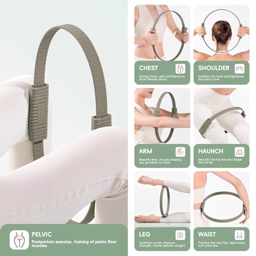 Yoga Pilates Resistance Ring for Leg and Butt Training, Portable Exercise Equipment with Anti-Slip Silicone, Home and Office Workouts, Postpartum Toning - color: Milk tea