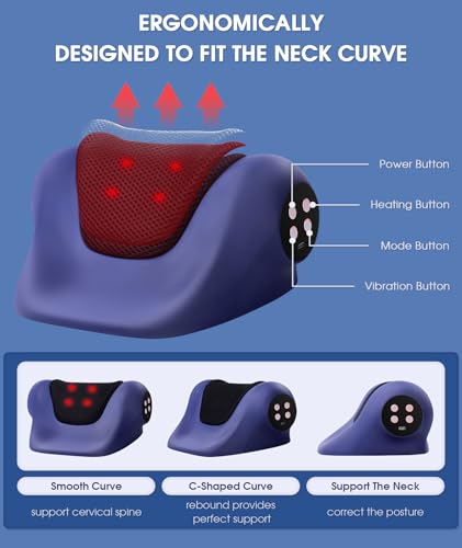 Neck Stretcher Cervical Traction Device,3 Adjustable Modes Neck Traction Device Portable Wireless Heated Neck and Shoulder Relaxer Corrector Pillow for TMJ Pain Relief and Cervical Spine Alignment
