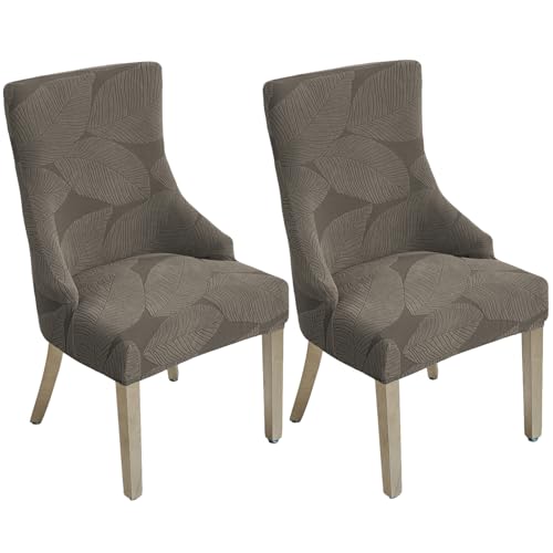 Jacquard Wingback Dining Chair Covers Stretch Wing Back Side Chair Slipcover Accent Chair Cover Slipcover with Arm Chair Protector Cover for Dining Living Room (Coffee, 2PCS) - color: B- Coffee, size: 2 PCS
