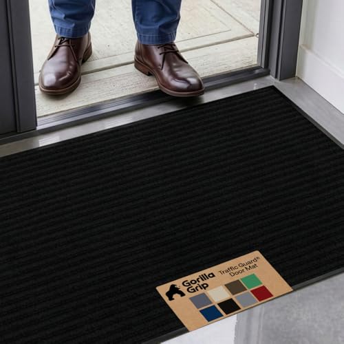 GORILLA GRIP Waterproof Traffic Guard Door Mat, 47x35, Indoor Outdoor Heavy Duty Entryway Mats, Strong Backing Commercial Utility Rugs for Office, Hallway, Garage, Patio, Low Profile Runner Rug, Black - color: Black, size: 47" X 35"