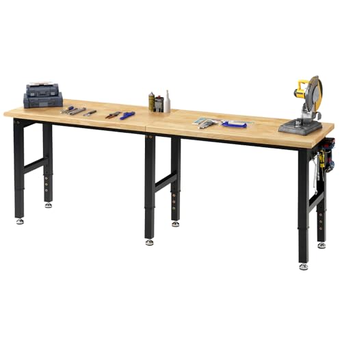 SPECRAFT 84" Adjustable Heavy Duty Workbench with 4 AC Outlet and 2 USB Ports Power Outlets, 6000 Lbs Capacity, Rubber Wood Top for Garage, Workshop, Office - color: Black, size: Standard/84"x24"