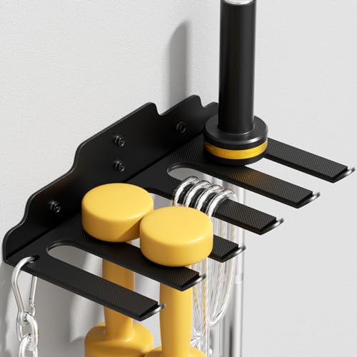 JNIHEEP Olympic Barbell Hanger,Garage Gym Bar Wall Rack,Vertical Barbell Mount Rack,Black Powder Coated,Space Saving Commercial or Home Gym Accessory,Holds Under 33mm Bar Size - color: ‎Black 6 Hooks