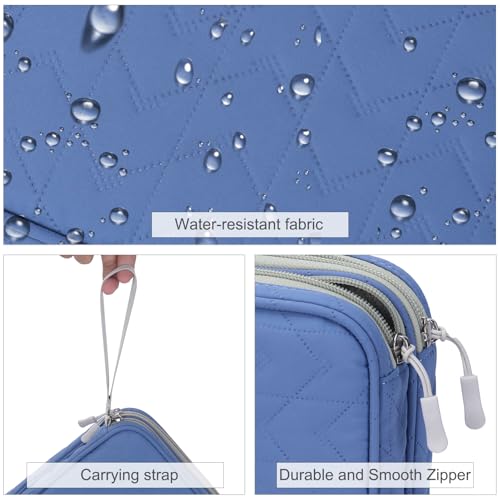 FYY Electronic Organizer, Travel Tech Pouch Bag, Extra Large, Blue Quilted | Wrist Strap, Waterproof, Double Layers Electronics Travel Case for iPad, Cord, Laptop Charger, Daily and Business Trips Use - color: Blue Quilted, size: Extra Large