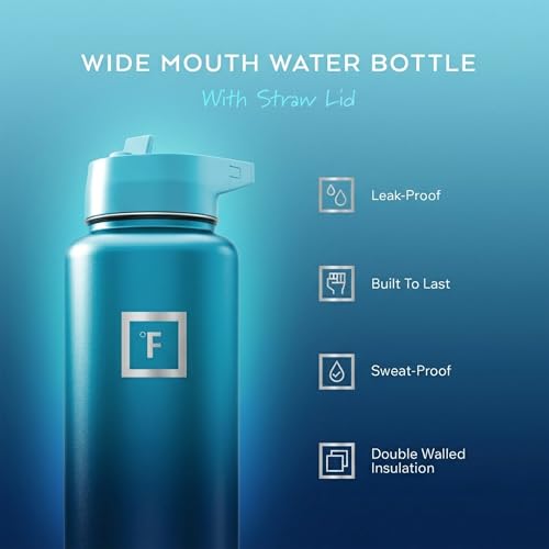 IRON °FLASK 40 oz Wide Mouth Water Bottle with Straw | Insulated Stainless Steel Sports Water Bottle with Leakproof Straw Lid - BPA Free, Cold 24 Hrs, Sweat Free (Dark Night) - color: Dark Night, style: Straw - 40 Oz (1 Lid)