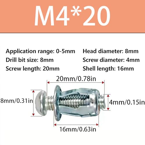 Hollow Wall Anchors, M4 Carbon Steel Drywall Anchors Kit, Heavy Duty Hollow Door Anchors and Petal Nuts for Thin Walls, Hollow Doors, Aluminum Cladding and Iron Sheet, 5 Pcs - size: M4